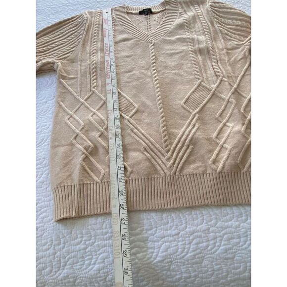 FATE Women's 1XL Khaki Cable Knit V-Neck Chunky Sweater Long Sleeve Pullover - Picture 11 of 11